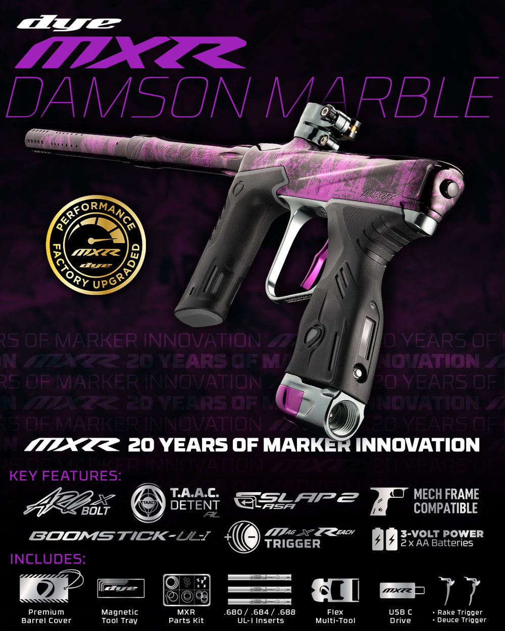 DYE MXR Paintball Marker - Damson Marble