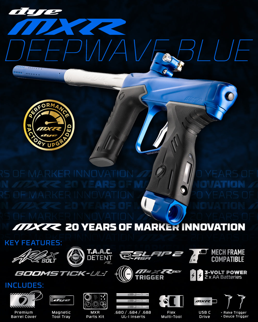 DYE MXR Paintball Marker - Deepwave Blue