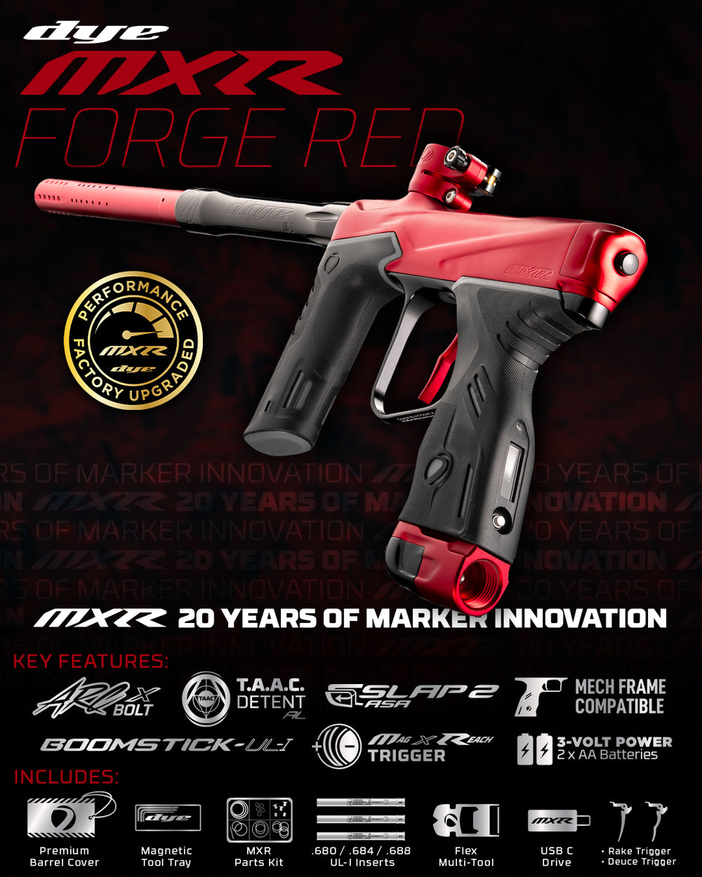 DYE MXR Paintball Marker - Forge Red