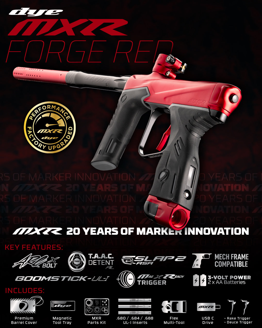 DYE MXR Paintball Marker - Forge Red