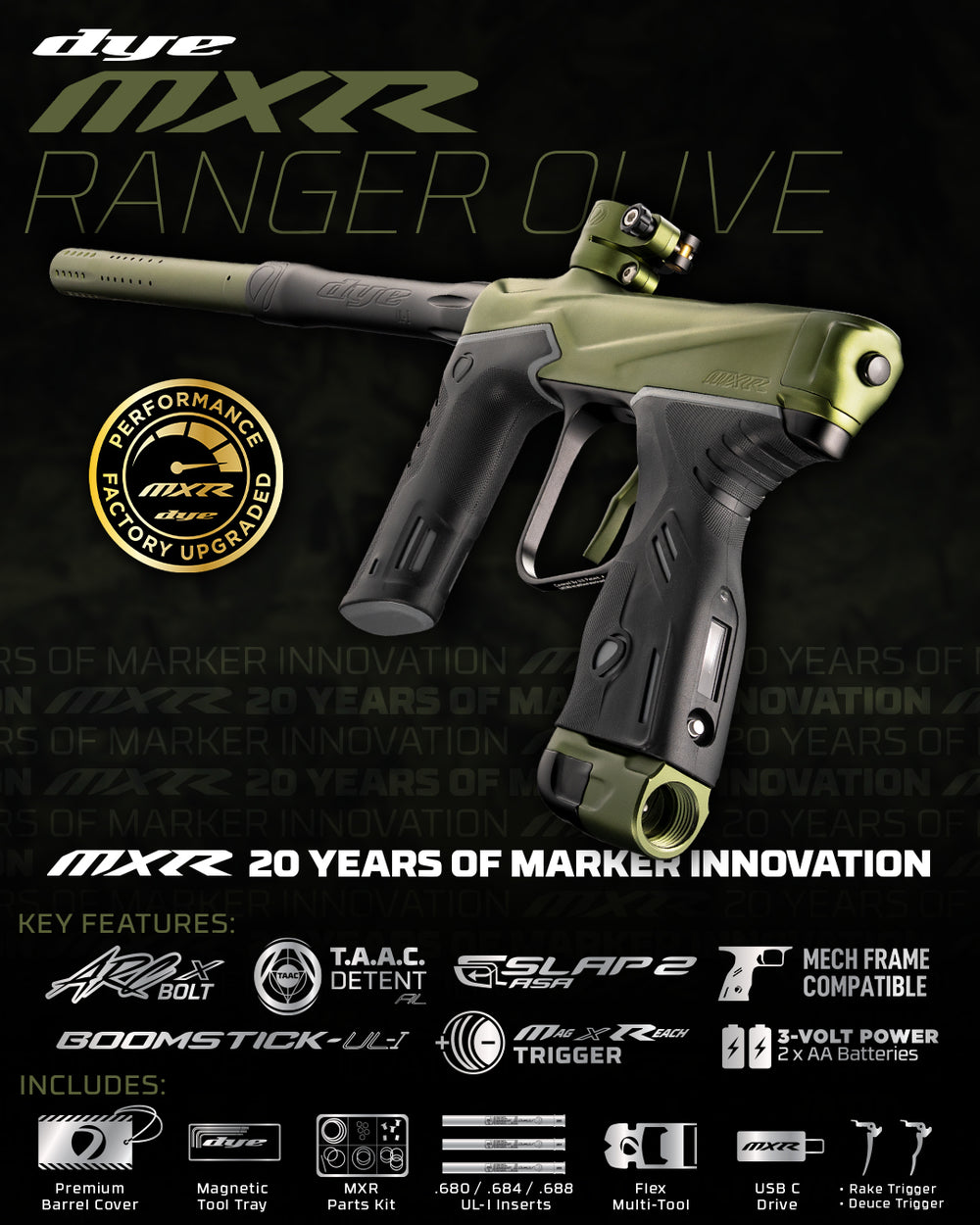 DYE MXR Paintball Marker - Ranger Olive
